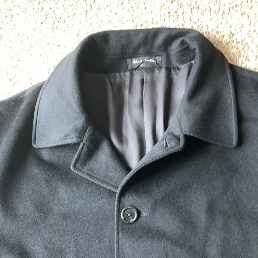 John W Nordstrom Black Loro Piana Storm System Wool 3/4 Top Coat Car Coat 46 XL